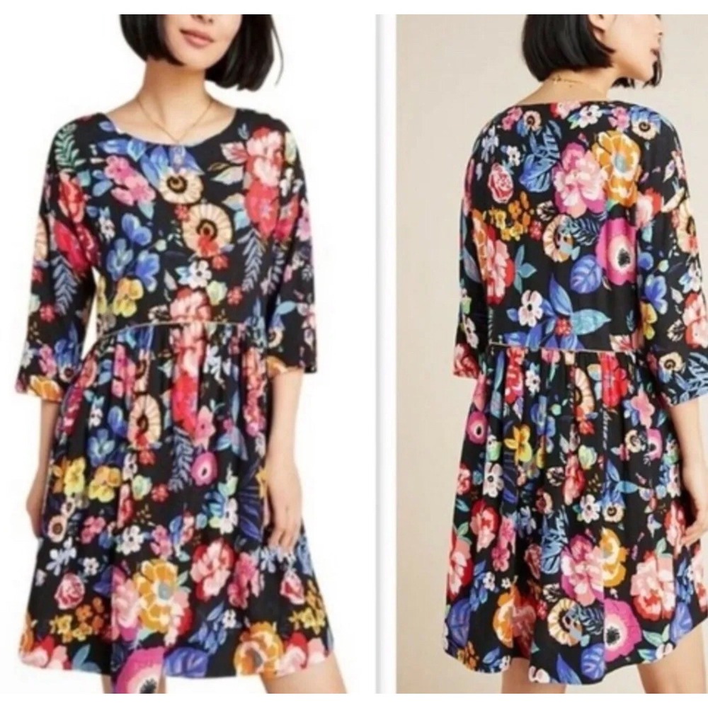 ANTHROPOLOGIE MAEVE MAGNOLIA TUNIC DRESS FLORAL SIZE XS‎ Cottagecore Farm Cabin